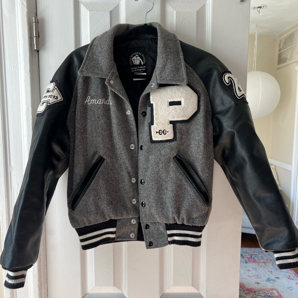 Varsity Jacket with Leather Sleeves
